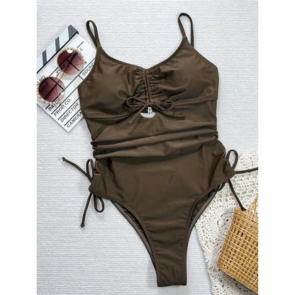 Damen-Badeanzug Cut-Out Schnürung rückenfrei High-Leg gepolstert