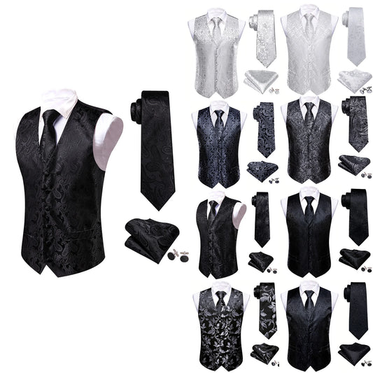 4-teiliges Herrenweste-Set mit Weste, Krawatte und Einstecktuch, mehrere Designs