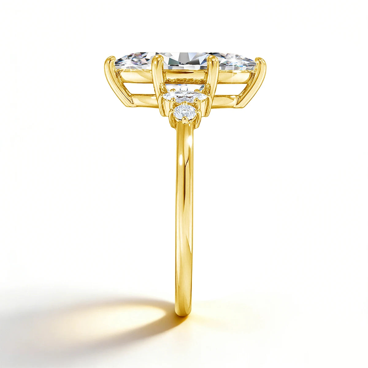 Damen-Verlobungsring aus Silber 925 mit fünf Moissanite im Marquise-Schliff, 18k Goldplattiert