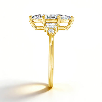 Damen-Verlobungsring aus Silber 925 mit fünf Moissanite im Marquise-Schliff, 18k Goldplattiert