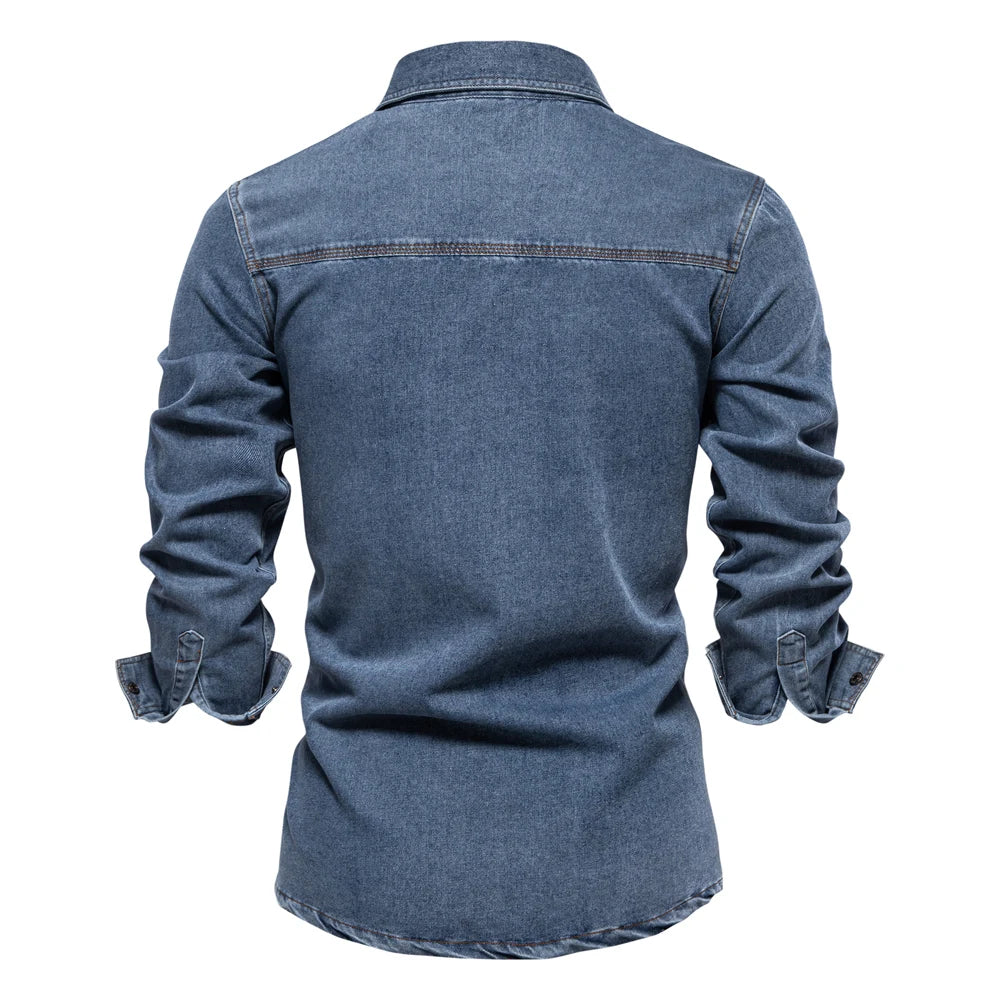 Herren Denim Shirts aus 100 Prozent Baumwolle mit doppelten Taschen im Casual-Stil