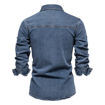 Herren Denim Shirts aus 100 Prozent Baumwolle mit doppelten Taschen im Casual-Stil