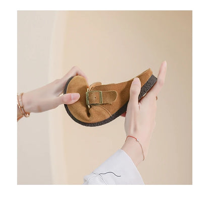 AIYUQI Hausschuhe Frauen Echt Leder 2025, Neue Große Größe 41 42 43 Frauen Sommer Schuhe Retro Oberbekleidung Flache Faule halbe Hausschuhe Frauen