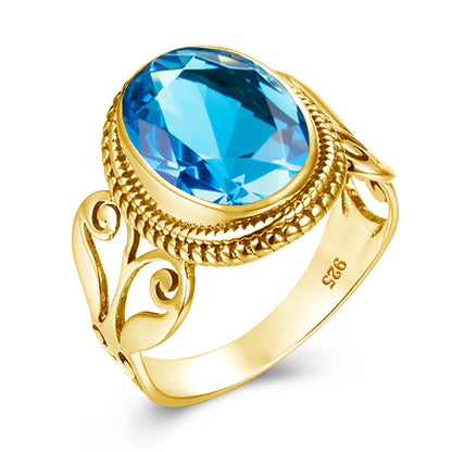 Damen-Ring Aus Sterling Silber Mit Ovaler Rainbow Fire Mystic Topaz Stein 10x16mm Goldtone Schmuck