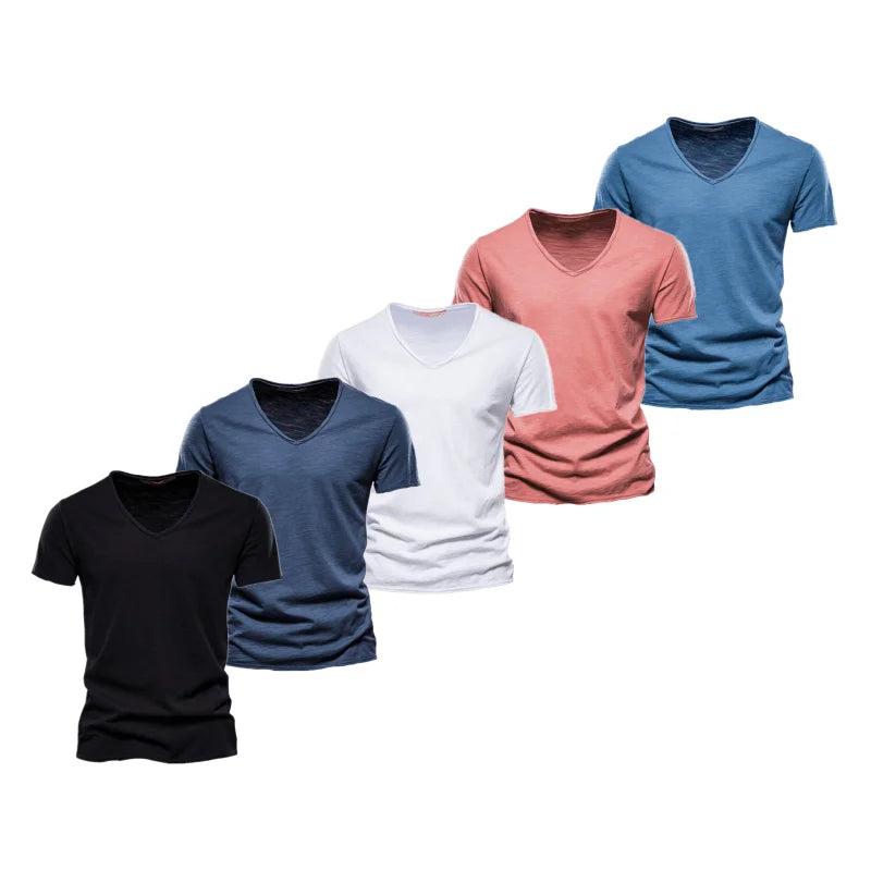 Herren T-Shirt im Casual-Stil mit V-Ausschnitt in einfarbigem Design