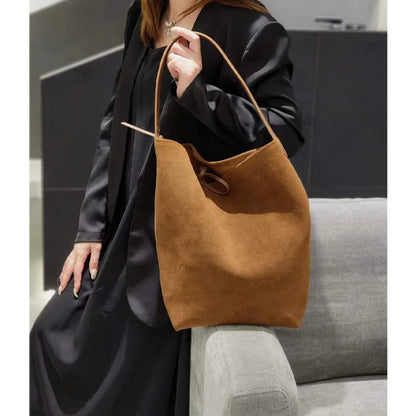 Damen Wildleder Bucket-Bag | Tote In Mittlerer Größe Kaffee