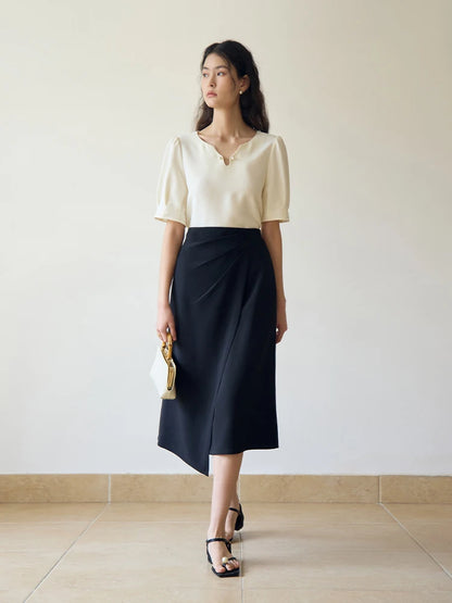 Französischer Stil: Locker sitzendes Damen-Oberteil mit weit geschnittener Hose – Sommerliches Set mit hoch taillierter Hose