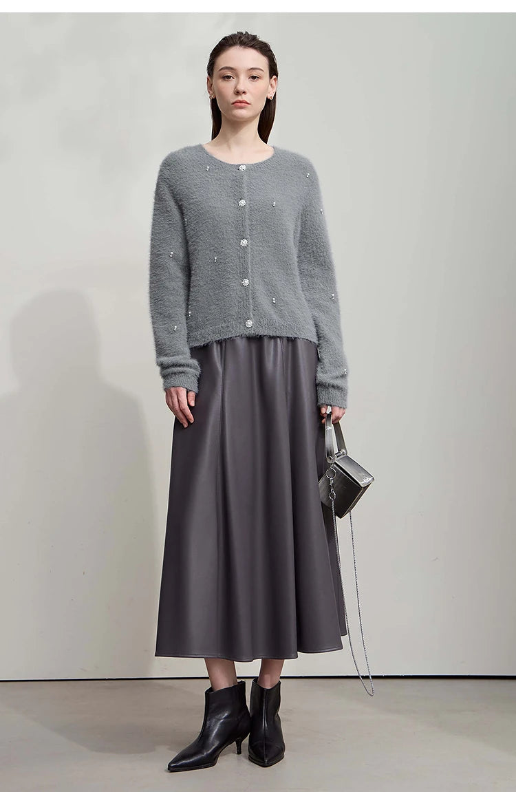 Damen-Rundhalspullover Strickjacke kurz elegant Herbst-Winter