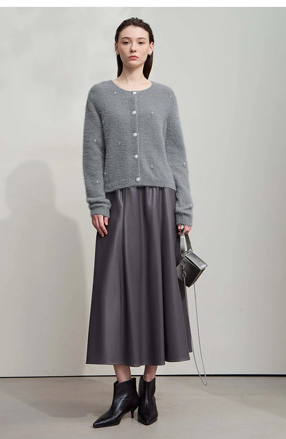 Damen-Rundhalspullover Strickjacke kurz elegant Herbst-Winter