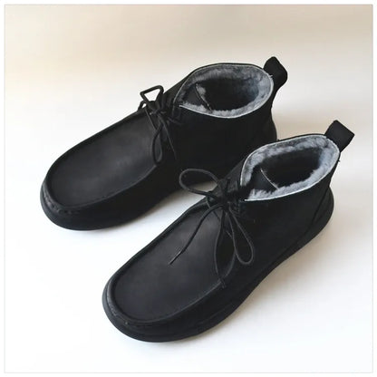 Winter Sheepskin Fur Men's Shoes Genuine Leather Warm Anti-Slip High-Top Men Shoes Handmade Men Snow Boots Newest Warm Boots