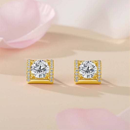 Damen-Ohrstecker Moissanit 1,0 ct aus 14k Gelbgold Zertifiziert Luxus-Ohrringe für Hochzeit und Geburtstag