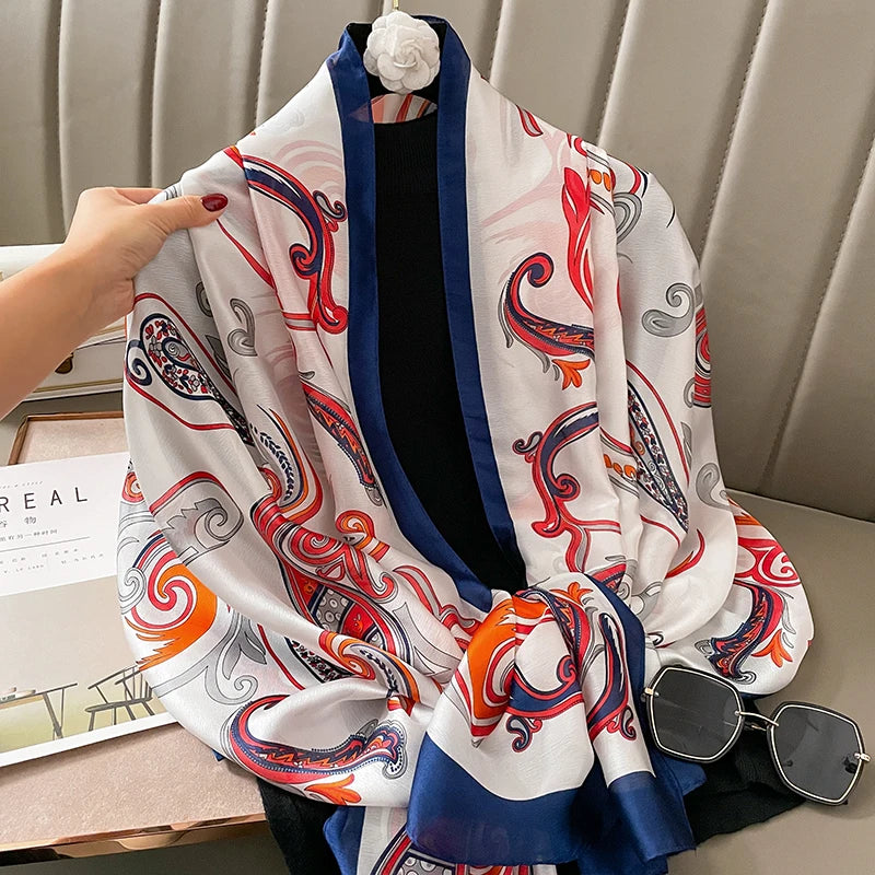 Damen Seidenschal groß 180x90cm Sommer Strand Foulard Bandana weich
