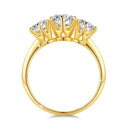 Damen-Verlobungsring aus Gelbgold 14K mit drei Moissaniten und Echtheitszertifikat