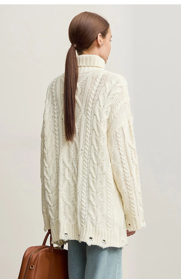 Damen-Rollkragenpullover Acryl locker warm Retro Winter