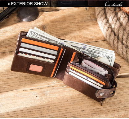Herren Echtleder Geldbörse Bifold Vintage RFID Kartenhalter Geldclip Münzfach Reise