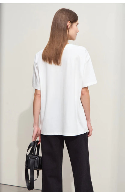 Damen T-Shirt im Minimalismus-Stil mit O-Neck und coolen Ink-Art Print