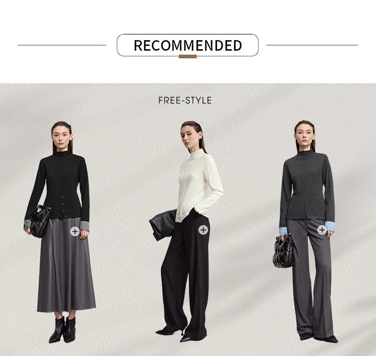 Empfohlene Outfit-Varianten mit Pullover in creme, grau und schwarz