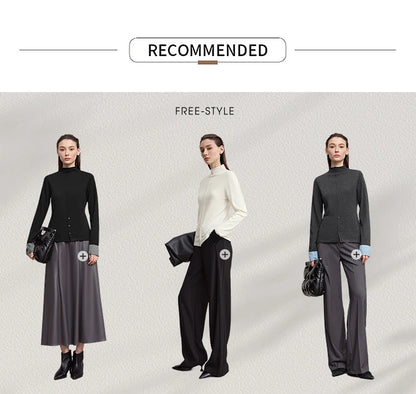 Empfohlene Outfit-Varianten mit Pullover in creme, grau und schwarz