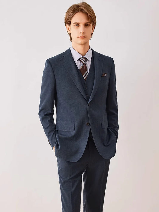 Schlanker Herrenblazer aus Wollmischung mit braunem Karomuster und Taschen – ideal für Business und Hochzeiten