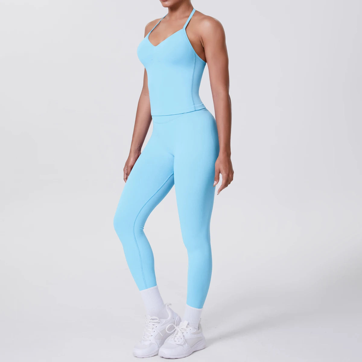 Damen Yoga-Set mit ärmelloser Weste und Leggings, hellblau