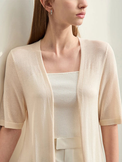 Damen-Strickjacke Micro-Stretch kurz locker einfarbig Sommer