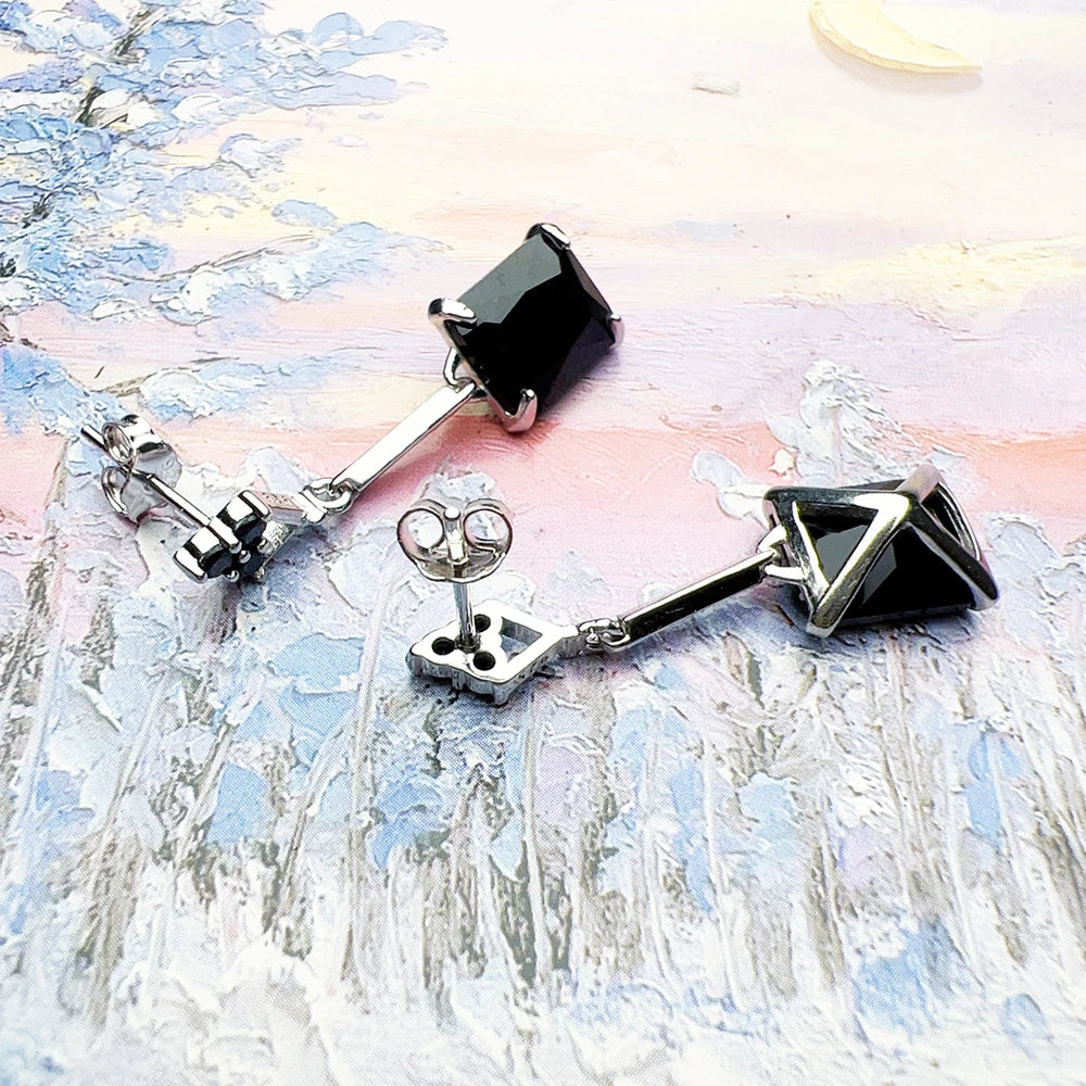 Damen-Ohrtropfen schwarze Steine elegant Vintage Sommer aus Sterlingsilber