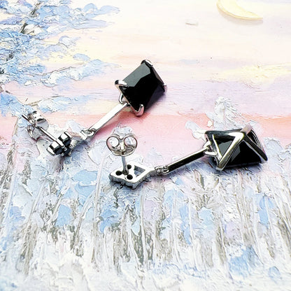 Damen-Ohrtropfen schwarze Steine elegant Vintage Sommer aus Sterlingsilber