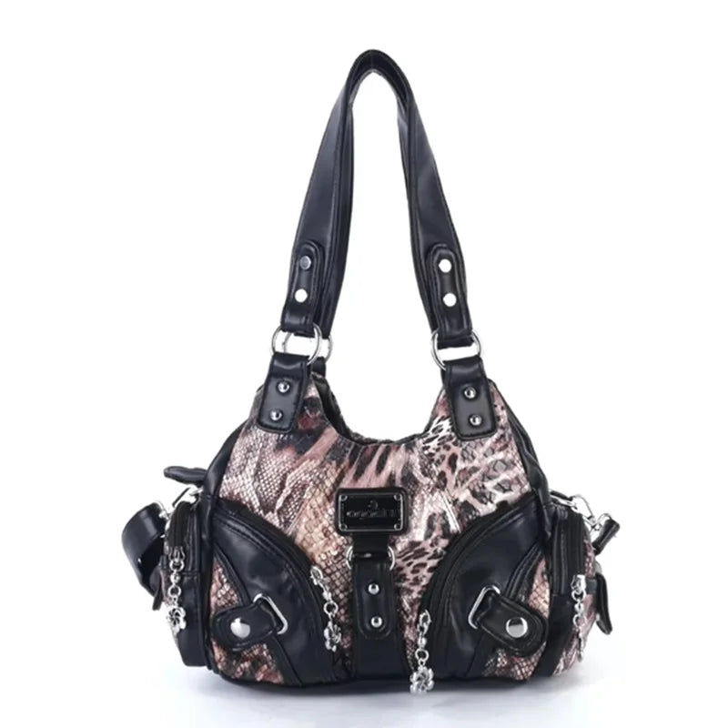 Damen-Handtasche Leopardmuster Mit Oberem Griff Und Mehrfachfächern Für Alltag Und Freizeit