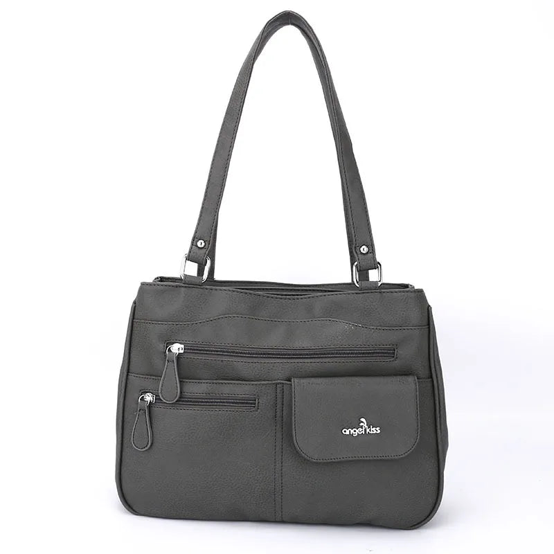 Damen-Handtasche Vintage Schultertasche mit Mehrfachfächern und große Kapazität für iPad und Smartphone