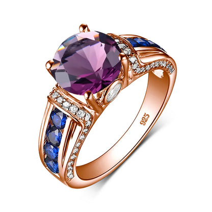Damen-Ring aus Roségold mit Mystic Topas Regenbogen 8mm Rundschliff Verlobungsring Geschenk