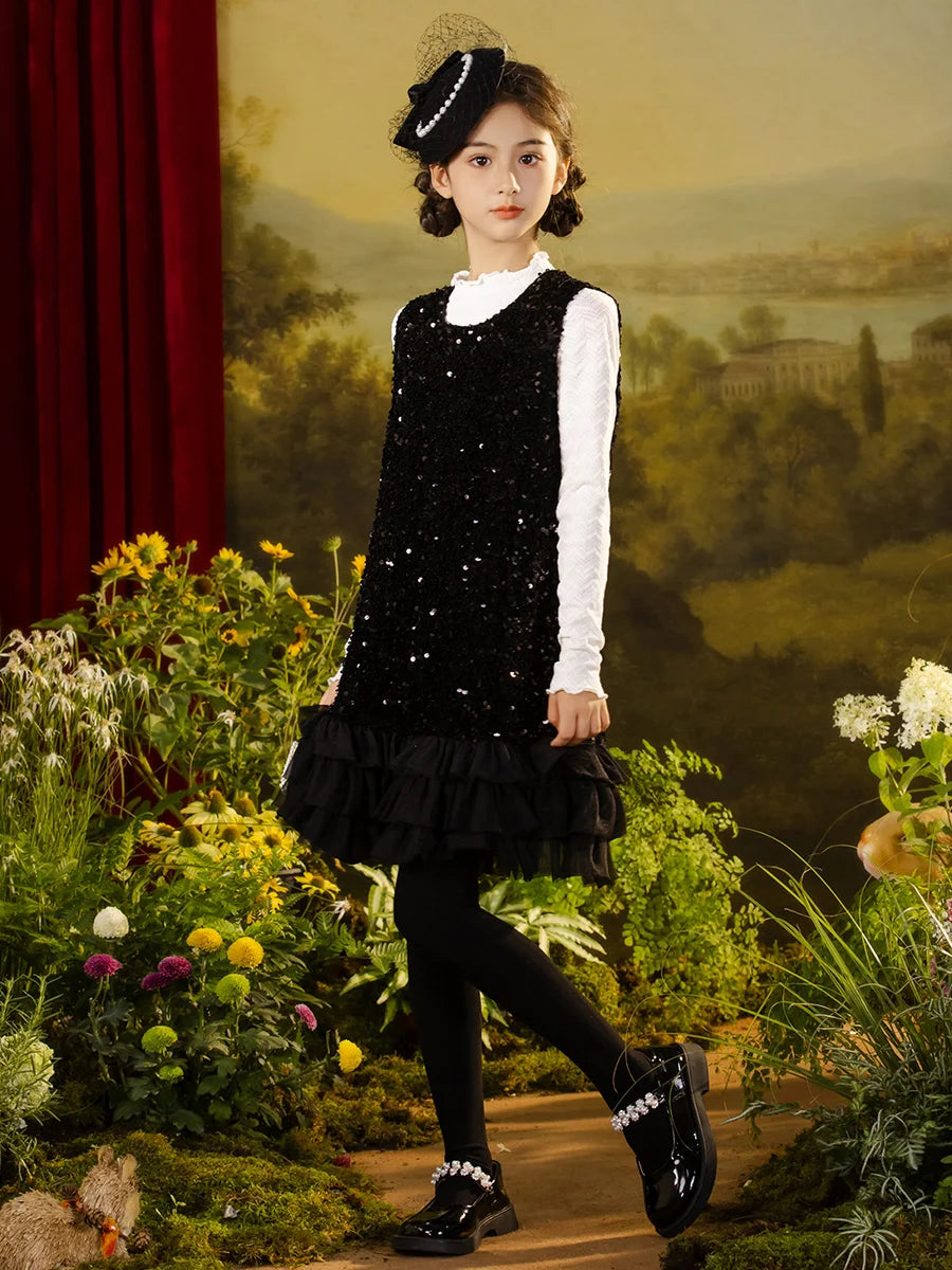 Ärmelloses Sommerkleid für Mädchen mit Pailletten und Blumenmuster – ideal für Hochzeiten und festliche Anlässe