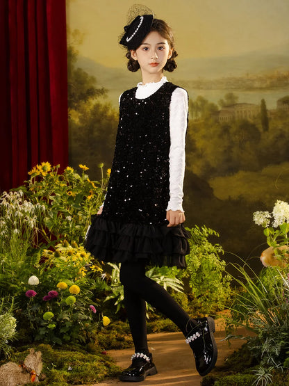 Ärmelloses Sommerkleid für Mädchen mit Pailletten und Blumenmuster – ideal für Hochzeiten und festliche Anlässe