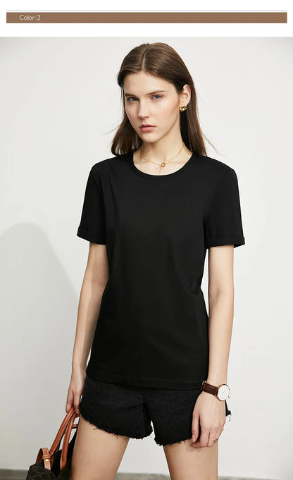 Damen Top im minimalistischen Stil aus einfarbiger mercerisierter Baumwolle