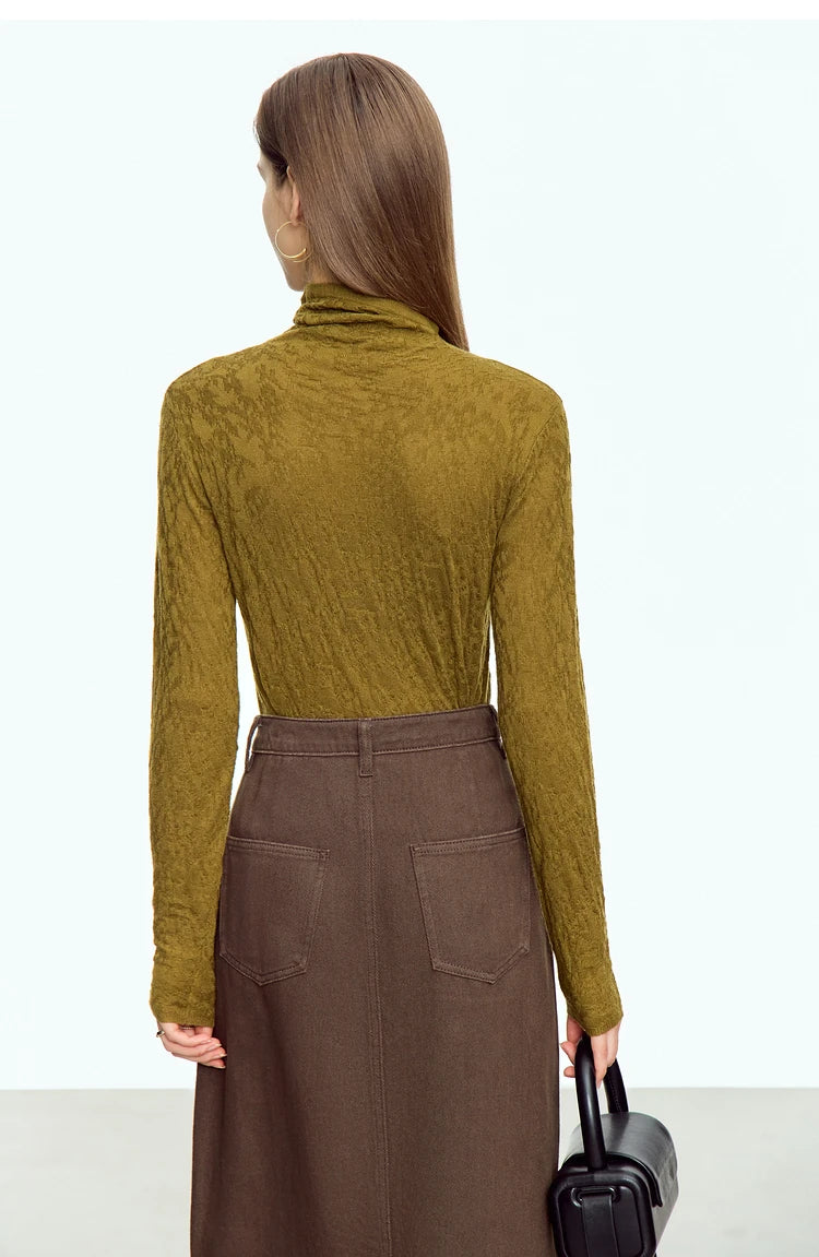 Damen-Rollkragenpullover Wolle Slim einfarbig Büro Winter