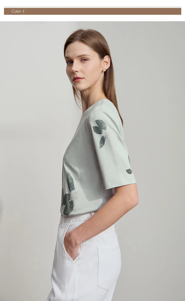 Damen T-Shirt im lässigen Stil mit floralem Print und Rundhalsausschnitt