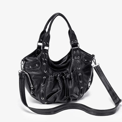 Damen-Hobo-Tasche aus Kunstleder in Silber mit Verstellbarem Tragegurt und Mehrfachfächern