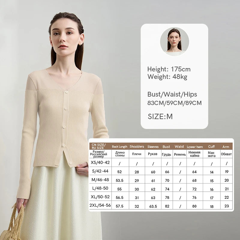 Damen V-Ausschnitt Pullover Viskose Mesh Organza Slim Frühling