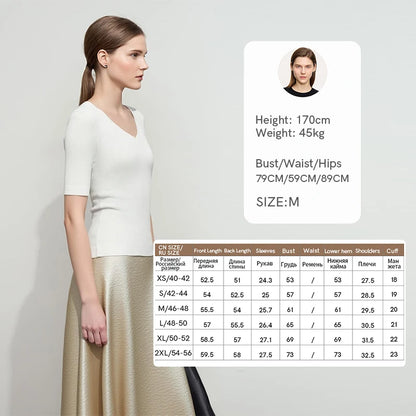 Damen V-Ausschnitt Pullover Viskose Halbarm Slim Büro Sommer
