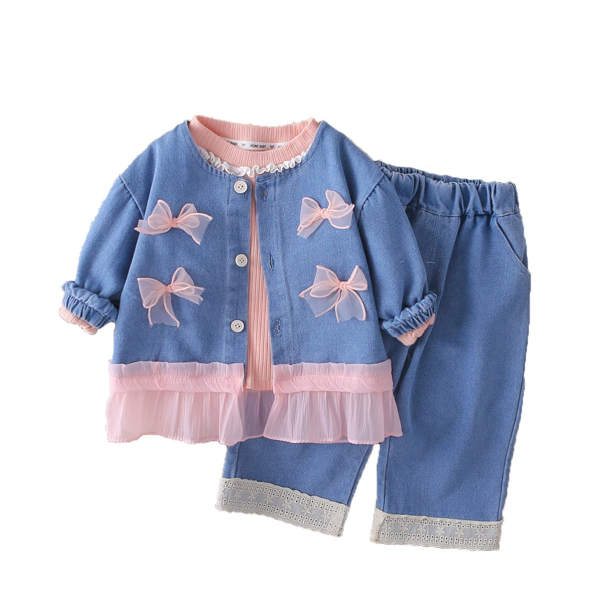 Mädchen Kleidung Set mit süßem Mantel und breiten Hosen im Koreanischen Stil