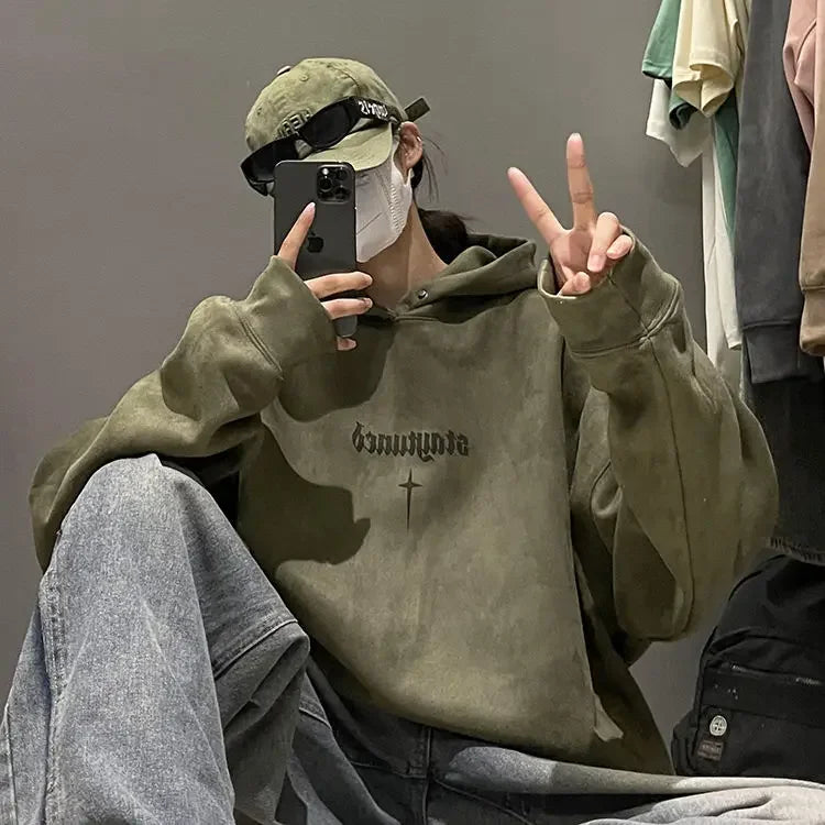 Lässiger Herren-Hoodie mit Rundhalsausschnitt und Vintage-Cartoon-Print – ideal für Herbst und Winter