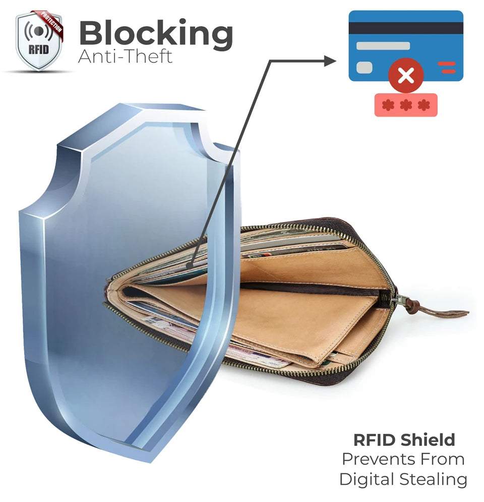 Herren Echtleder Lange Geldbörse Vintage RFID Handyfach 8 Kartenfächer Geschenk
