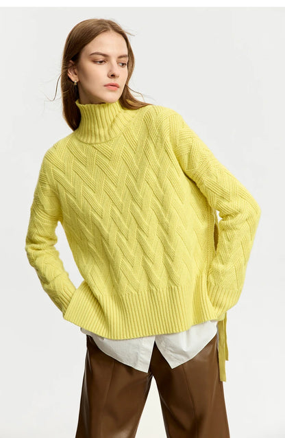 Damen-Rollkragenpullover locker Schnürung Herbst-Winter