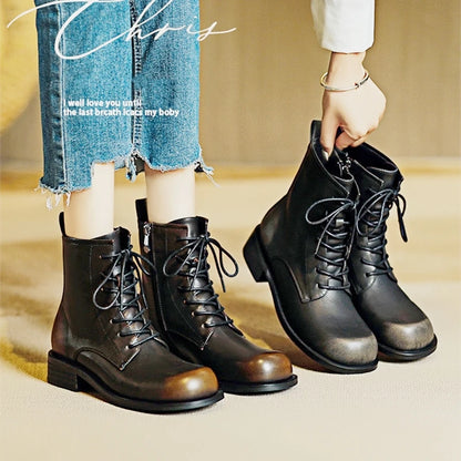 Damen Stiefeletten im Retro-Stil mit rutschfester Sohle und niedrigem Absatz
