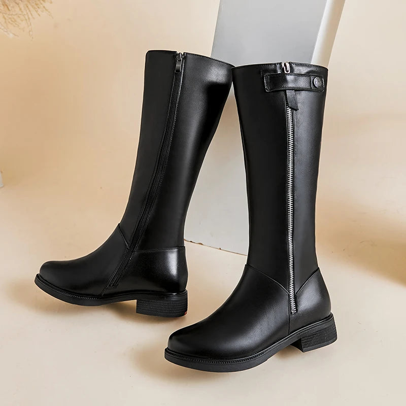 AIYUQI  Women Winter Boots 2025 New Genuine Leather Long Boots Women Big Size 41 42 43 Wool Warm Zipper Riding Boots Women
