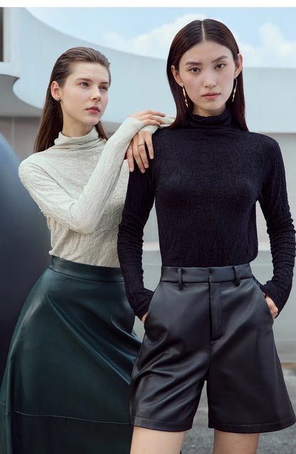 Damen-Rollkragenpullover Wolle Slim einfarbig Büro Winter
