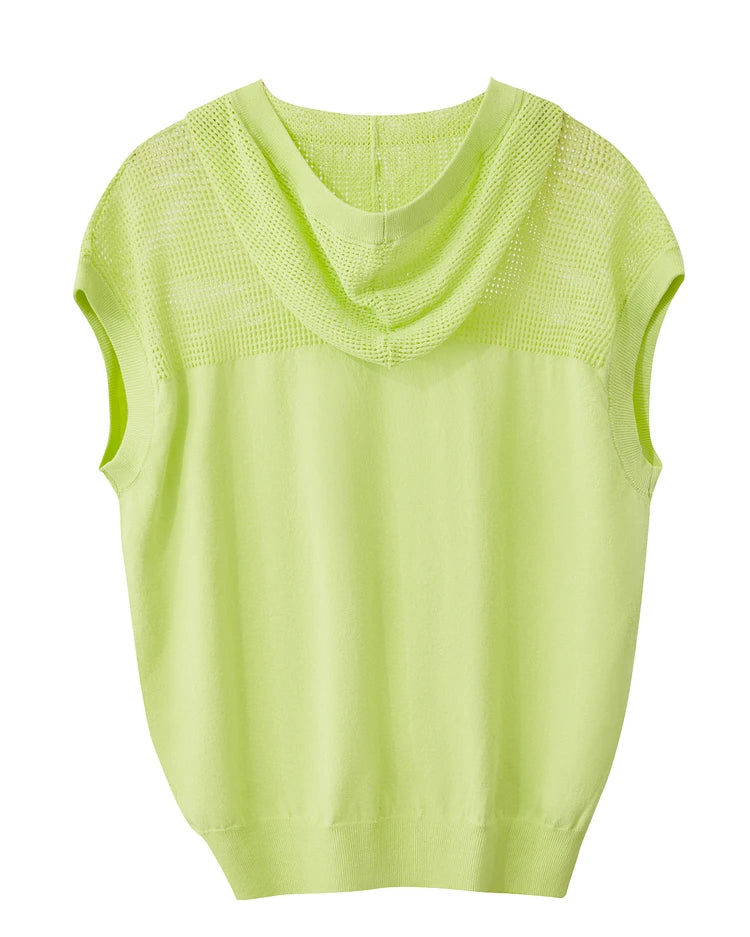 Damen-Kapuzenpullover Viskose Kurzarm locker Patchwork Sommer