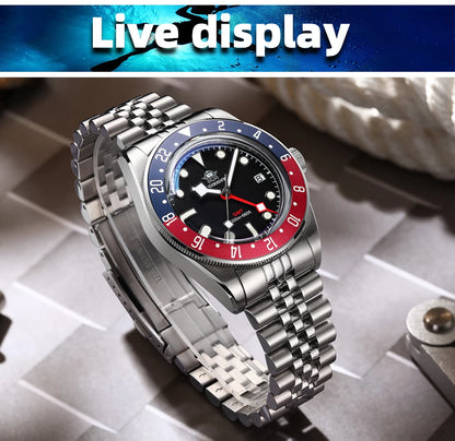 Herren-GMT-Quarzuhr mit Bubble-Glas und Nylon-Armband