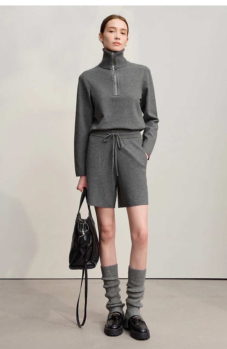 Damen-Rollkragenpullover Wolle gerade einfarbig minimalistisch Herbst