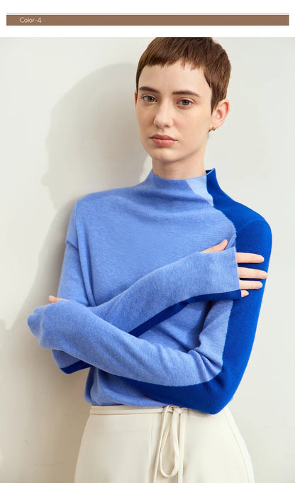 Damenpullover mit Stehkragen, schlanker Langarm-Schnitt, blau