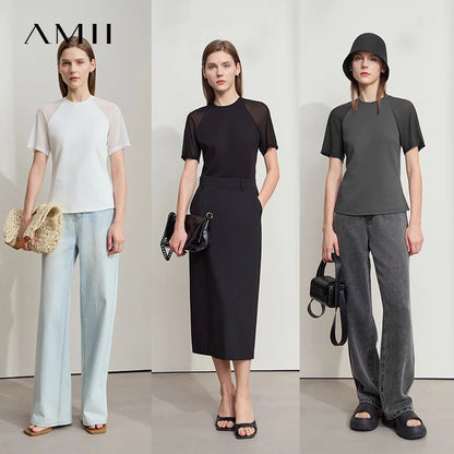 Damen Top im minimalistischen Stil mit O-Ausschnitt und schmaler Passform